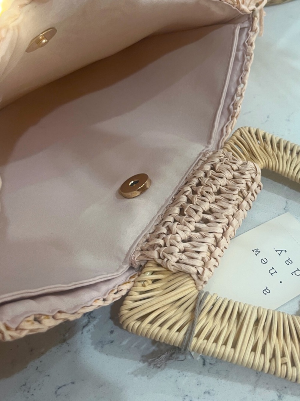 NWT Target Pink Raffia Woven Fringe Mini Bag - Picture 4 of 5